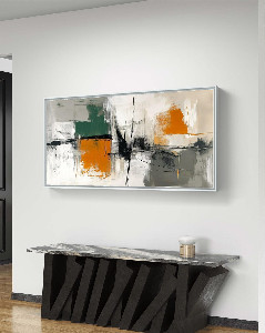 Minimalist Abstract Art Print: Green, Black & Orange (digital ...
