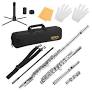Beginner C Flute - Closed Hole 16 Keys Nickel Plated, With Case, Stand, Cleaning Kit & Accessories