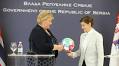 Rare, Norwegian Prime Minister gives soccer ball to Serbian Prime Minister (Photo)