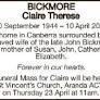 BICKMORE, Claire Therese