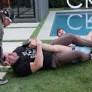 Watch Chuck Liddell crash face-first to the floor defending takedown from Georgio Poullas