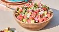 Watermelon Salad with Tomato, Pickled Onion, Mint and Feta