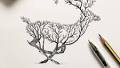 Pen & Ink Depictions of Trees Sprouting into Animals by Alfred Basha