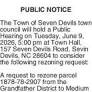 PUBLIC NOTICE The Town of Seven Devils