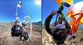 Terrifying Moment Paraglider Starts Plummeting To Ground After His Lines Get Tangled In Heavy Winds