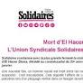 Mort d’El Hacen Diarra : L’Union Syndicale Solidaires exige vérité et justice