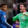 Thibaut Courtois challenges Kylian Mbappé and is currently winning