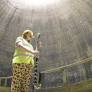 Testing the acoustics of empty M1 power station's cooling towers with a bass clarinet