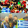Greek striker Kostas Mitroglou celebrates championship win by holding up Greek flag in Turkish stadium