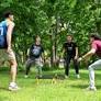 From left, Andrew Romero-Perez, Brit Howell, Diego Romero-Perez and Aiden Romero play spike ball