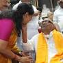 A Raja and Kanimozhi get rousing welcome on arrival in Chennai
