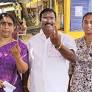 Leader of Opposition in Puducherry Assembly and DMK candidate from Villiyanur constituency, R. Siva and his family members, show their ink-marked fingers...