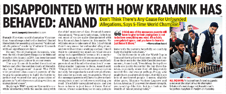Viswanathan Anand: "Disappointed with how [K] has behaved, we ...